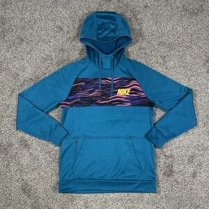 Nike Therma Training Hoodie Mens Small Pullover Blue Multicolor‎ Color Block Gym